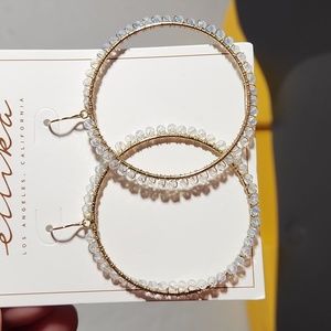 ETTIKA Goldtone Wire Beaded Hoop Pierced Earrings Costume Jewelry